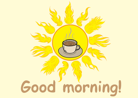 Conceptual illustration with a cup of hot coffee in the sunのイラスト素材