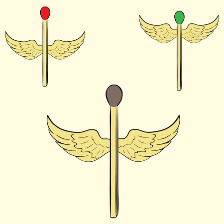 Conceptual illustration with the isolated color winged matchsticksのイラスト素材