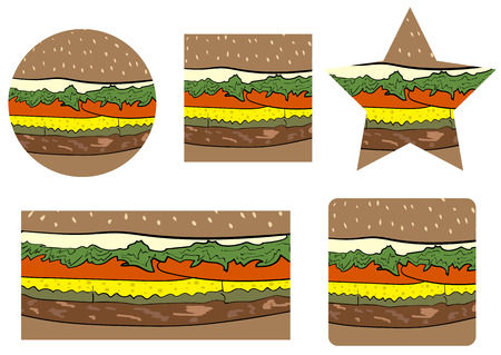 Burger with several layers in the form of different formsのイラスト素材