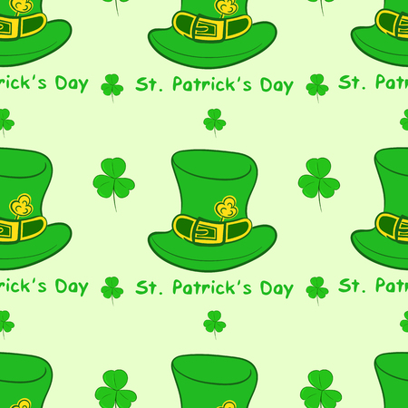 Seamless texture with hats of a St. Patrick's Day and shamrocksのイラスト素材