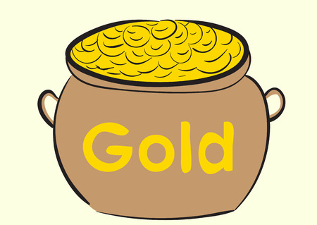 Conceptual illustration with the pot filled with gold coinsのイラスト素材