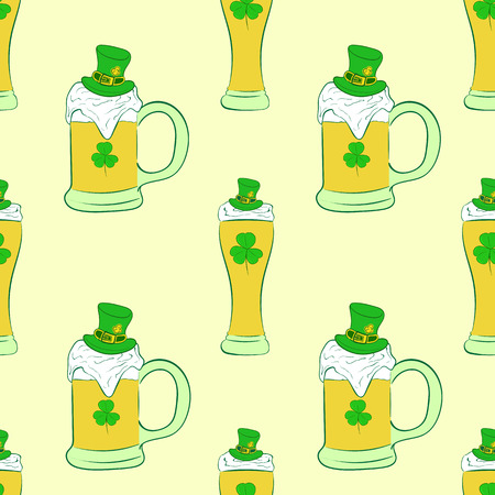 Seamless texture with festive beer of Saint Patrickのイラスト素材