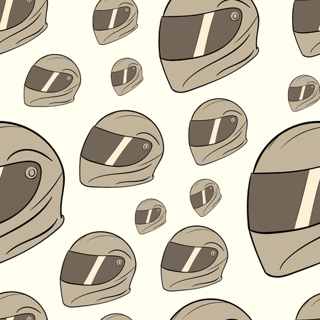 Seamless texture with brown crash helmets against a light backgroundのイラスト素材