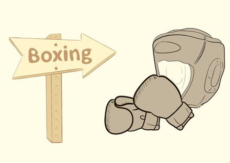 The conceptual boxer in equipment and a road sign boxingのイラスト素材