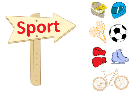 Illustration with a road sign on sports attributesのイラスト素材