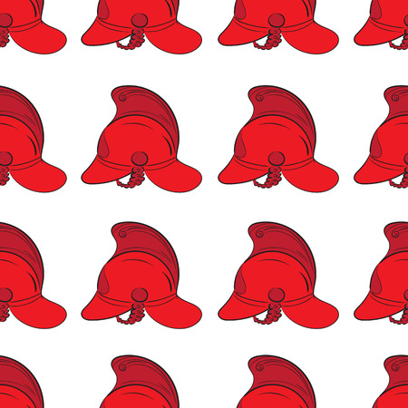 Seamless texture with red fire helmets on a white backgroundのイラスト素材