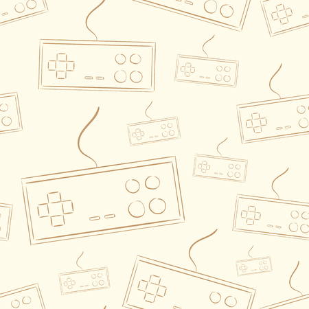 Seamless texture with brown contours of classical gamepadsのイラスト素材