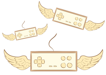 Conceptual illustration with winged brown gamepads joysticksのイラスト素材