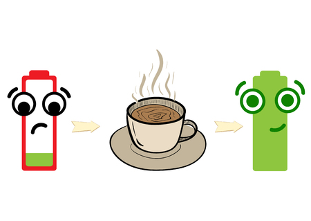 The full and discharged battery and cup of coffeeのイラスト素材