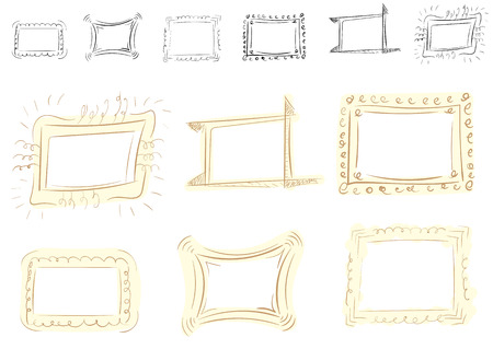 Set with a curve vector photoframe of brown colorのイラスト素材