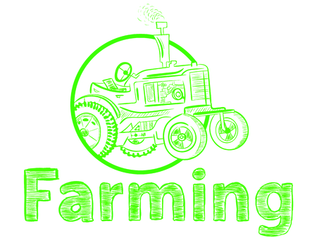 Green farming and tractorのイラスト素材