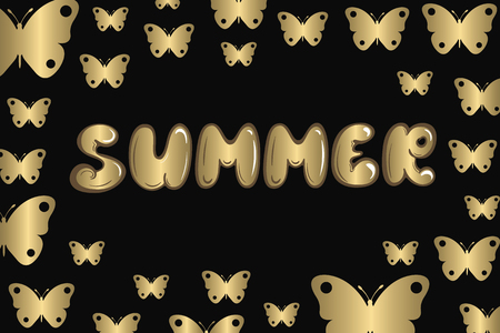 Gold butterflies and inscription summer with a gradientのイラスト素材