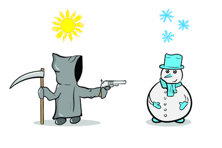 The character death in a gray cloak and a snowman under a sightのイラスト素材