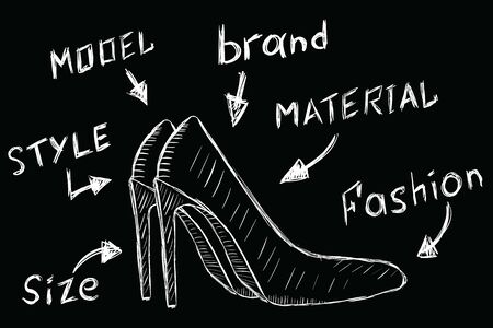 Contour silhouette of shoes and description of their characteristicsのイラスト素材