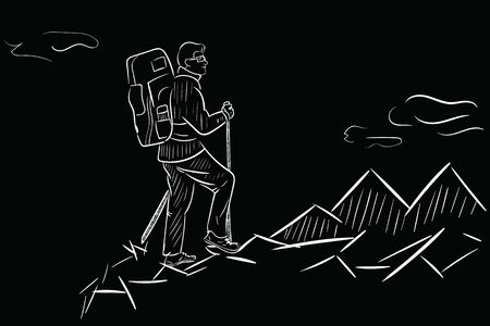 Hiking man with backpack blackのイラスト素材