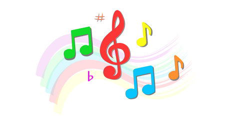 Music notes icon flat vector set isolated on black and white background. Song, melody or tune vector illustration. Music note icon for musical apps and websites. Music symbol. Musiのイラスト素材