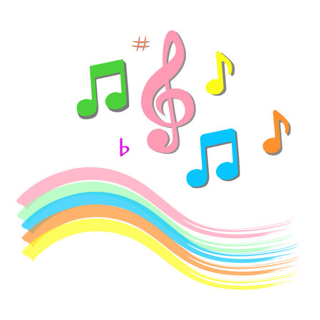 Music notes icon flat vector set isolated on black and white background. Song, melody or tune vector illustration. Music note icon for musical apps and websites. Music symbol. Musiのイラスト素材