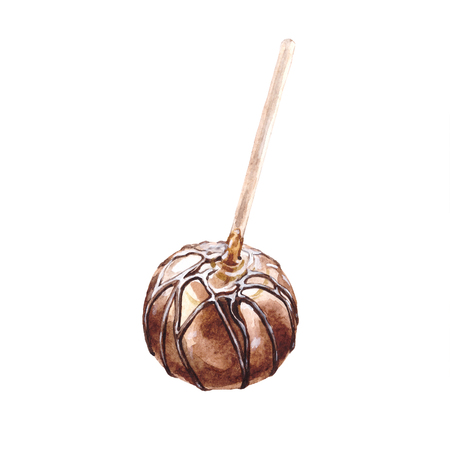 watercolor dessert illustration apple red in caramel, apple in chocolateの写真素材