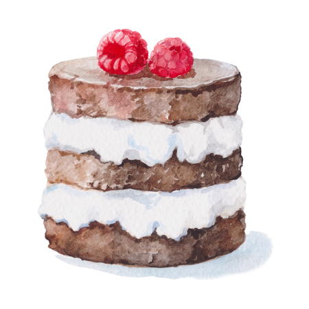 watercolor illustration cream chocolate cake isolated drawingの写真素材
