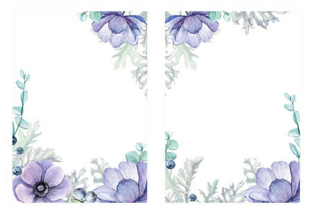 watercolor flowers background frame, decorative vintage card, wedding invitationの写真素材