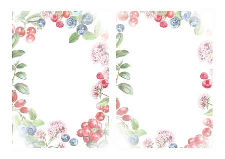 watercolor flowers background frame, decorative vintage card, wedding invitationの写真素材