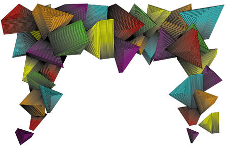 Three dimensional colorful triangles. Simple linear gradients used on color parts. Lines are separate from background colors for easy editing. Each triangle and it's line art is grouped together. Easy to change colors and make your own.のイラスト素材