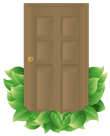 Door with leaves to indicate energy efficiency. Door and leaves are on a separate layer. Each leaf is grouped to make it easier to add or subtractのイラスト素材