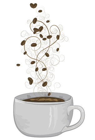 Coffee Cup, Swirly lines and coffee beans are all on separate layers. All lines are expanded, very easy to subtract some of the curly lines if needed. のイラスト素材