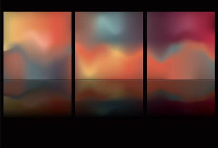 Note: Gradient Meshes are used. This is a set of three glowing spectrum buttons on a black background. のイラスト素材