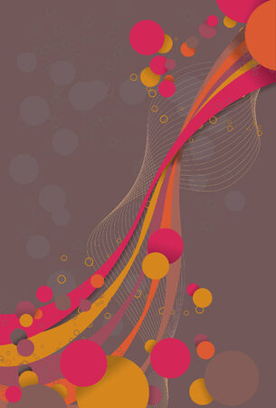 Abstract background with flowing circle bubbles and ribbon like lines. Each collection of elements (larger circles, ribbons, smaller circles, lines, dropshadow and background) are all on separate layersのイラスト素材