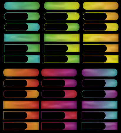 Note: Gradient Meshes are used. This is a set of glowing colorful buttons on a black background. Cut out portions of buttons are just a simple shape fill. のイラスト素材