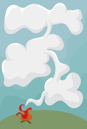 Smoke, campfire and background sky shapes are all on separate layers. Clouds are all one shape. Shading is separate shapes. のイラスト素材