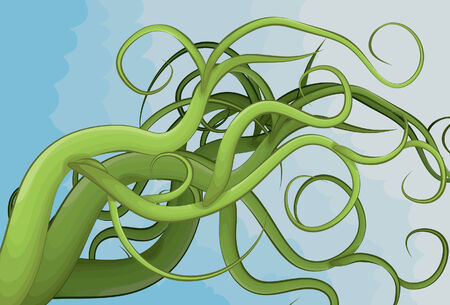 Illustrated jumbled vines in a hand drawn style with a cloudy backgroundのイラスト素材