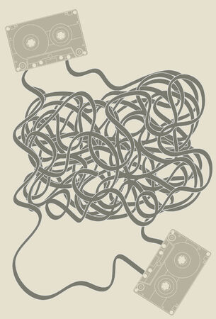 music cassette tape background with jumbled mess of tapeのイラスト素材