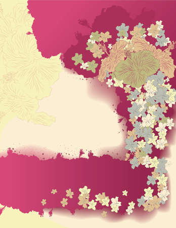 Modern grunge painted and hand drawn Hibiscus flower page layoutのイラスト素材