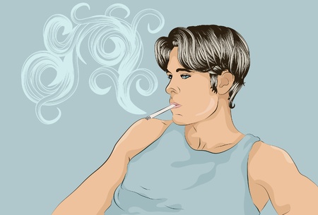 Young man smoking a cigaretteのイラスト素材
