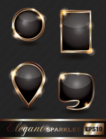 Vector set of elegant sparkling black and gold web buttonsのイラスト素材