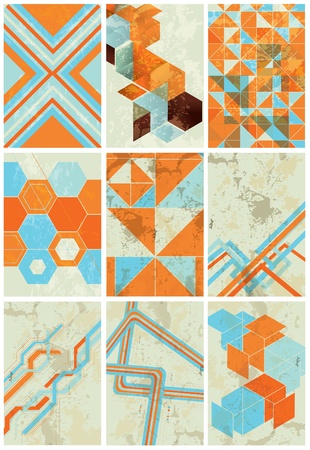 minimalist geometric background vector collection with grunge textureのイラスト素材