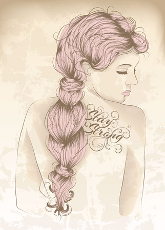 Beautiful woman with back tattooのイラスト素材