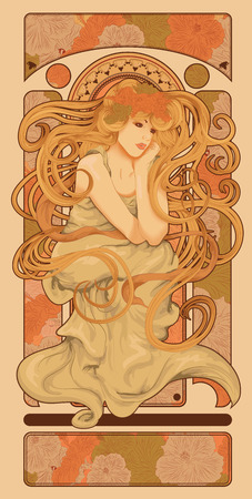Art Nouveau styled woman with long flowing hair designのイラスト素材