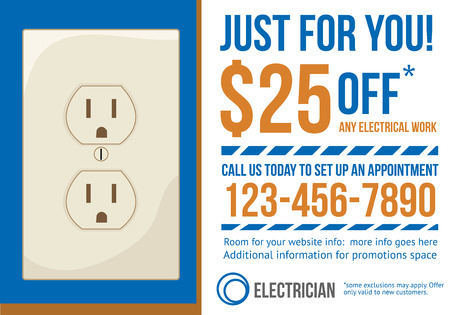 Electrician contractor postcard with coupon discount advertisementのイラスト素材