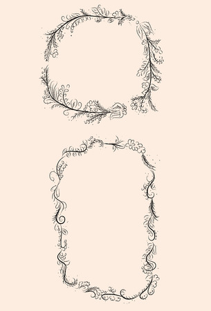 hand drawn vector laurel wreath framesのイラスト素材