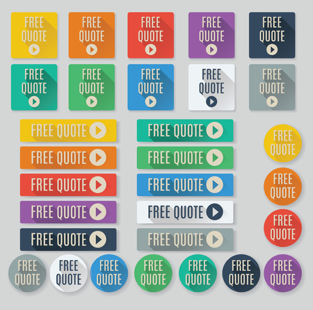 Set of flat web buttons with call to action text.  Free Quote buttons feature popular color palette for flat UI designs and long drop shadows.のイラスト素材