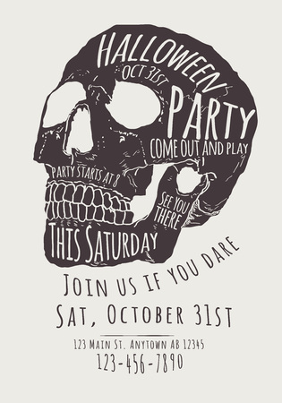 Vector Halloween Party Invitation with hand drawn skullのイラスト素材