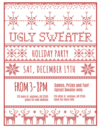Red and White Ugly Holiday Sweater Party invitation templateのイラスト素材