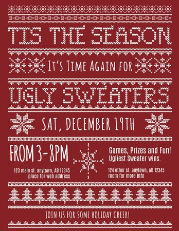 Ugly Christmas Sweater Party invitation templateのイラスト素材
