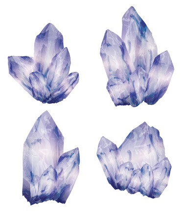 Amethyst crystal cluster in a hand drawn watercolor styleのイラスト素材