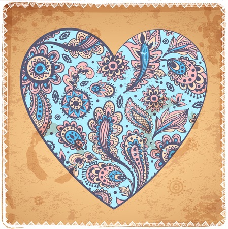 Beautiful Valentine's day heart with ethnic feathersのイラスト素材