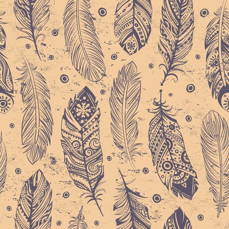 Vinatge ethnic tribal feather seamless for your businessのイラスト素材