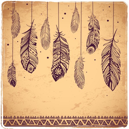 Beautiful illustration of feathers can be used as a greeting cardのイラスト素材